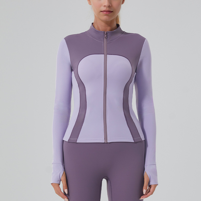 Cross-Border New Fitness Clothing Slimming Yoga Clothing Jacket Sports Jacket Women's Yoga Clothing Long-Sleeved Top Stand Collar Zipper