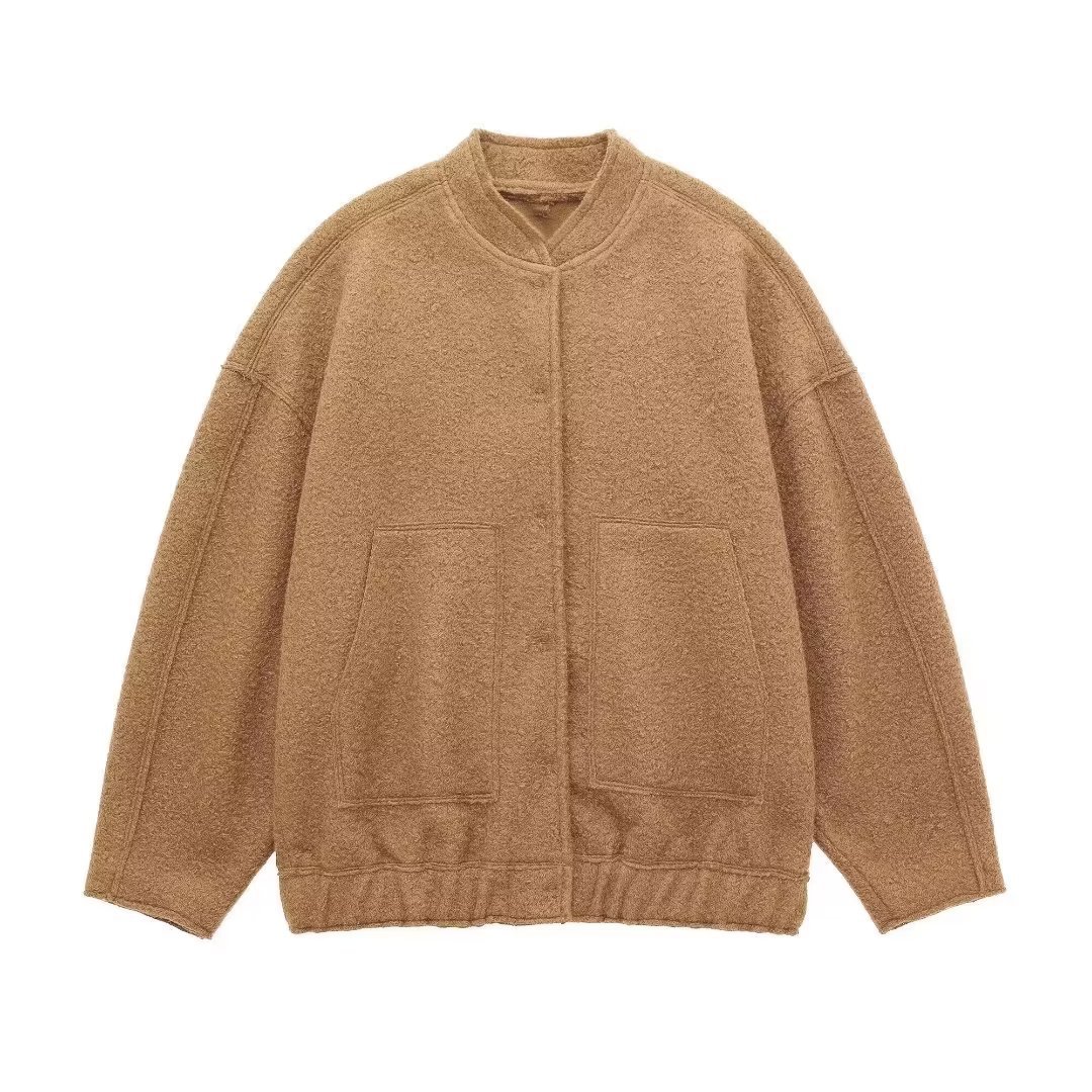 Picture of 2023 autumn and winter New European and American style solid color women's pocket decoration loose pilot jacket baseball uniform casual jacket