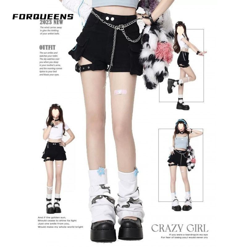 American Retro Tooling Denim Shorts Women's Summer New Hot Pants High Waist Slimming Small Character Hot Pants Trendy