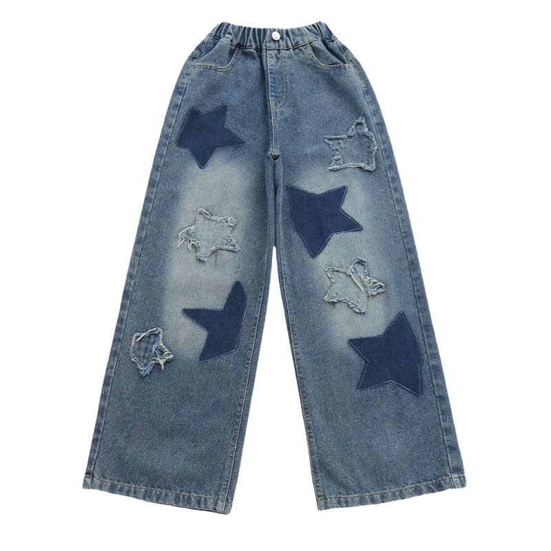Picture of Girls' Autumn Pants 2025 New Korean Style Middle and Big Kids Loose Fashionable Cloth Embroidered Five-pointed Star Wide-leg Pants