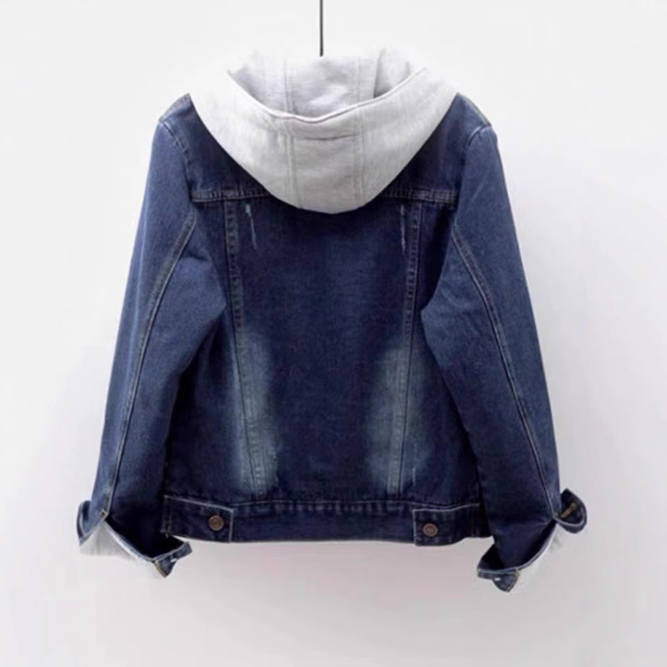 Picture of Denim Cotton Jacket for Women, Fleece-Lined and Thickened, Korean Style Hooded Short Warm Jacket for Autumn and Winter 2025, Slimming