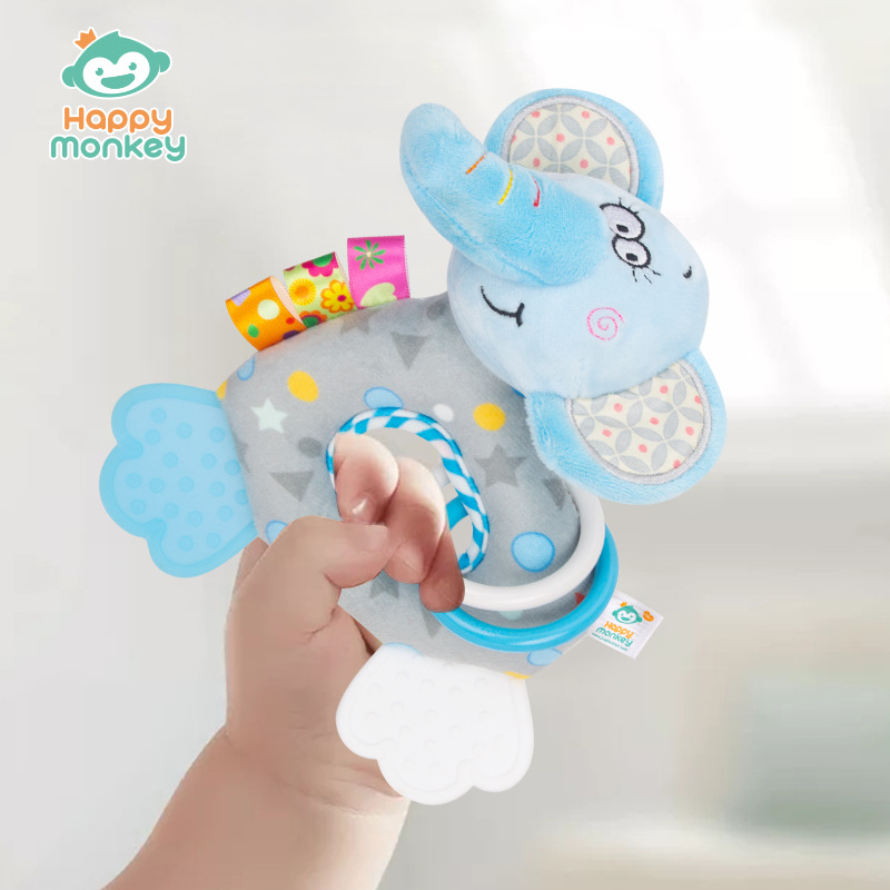 Happy Monkey Baby Teether Rattle Baby Early Education Hand Rattle Newborn Plush Soothing Toy Manufacturer
