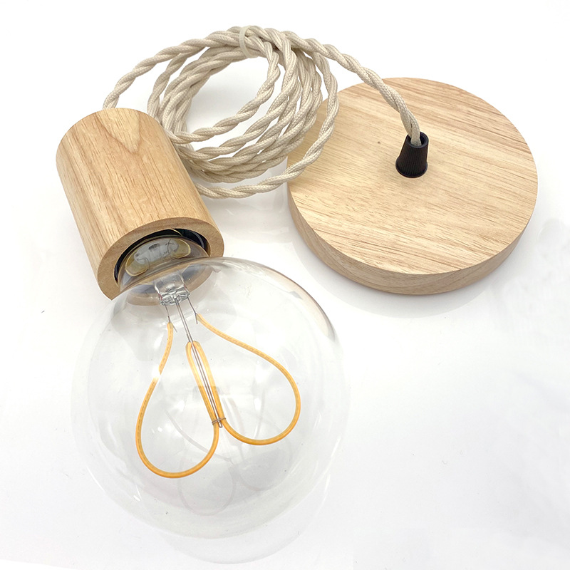 Picture of E27 Screw Solid Wood Lamp Holder Cafe Wood Chandelier Bedroom Restaurant Creative Wood Lamp Holder