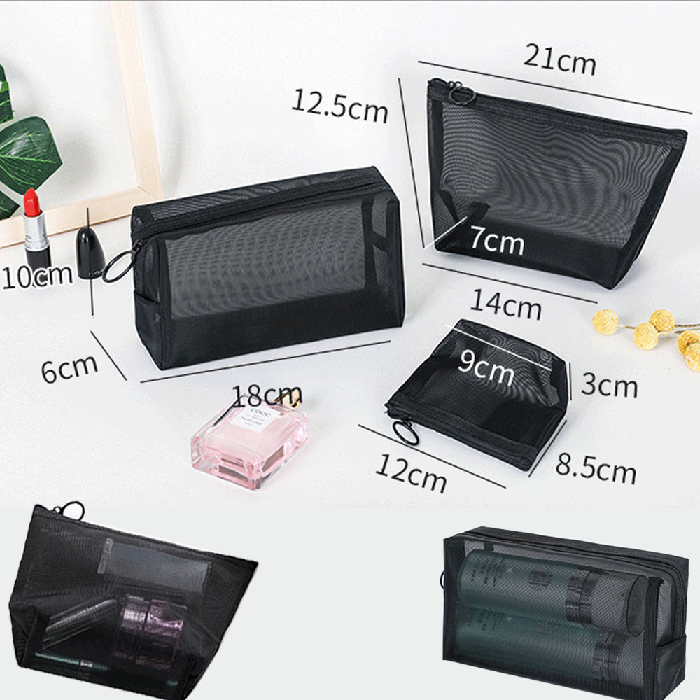Korean Style Mesh Cosmetic Bag Nylon Mesh Cosmetic Storage Bag Household Business Travel Wash Storage Bag Set Bag