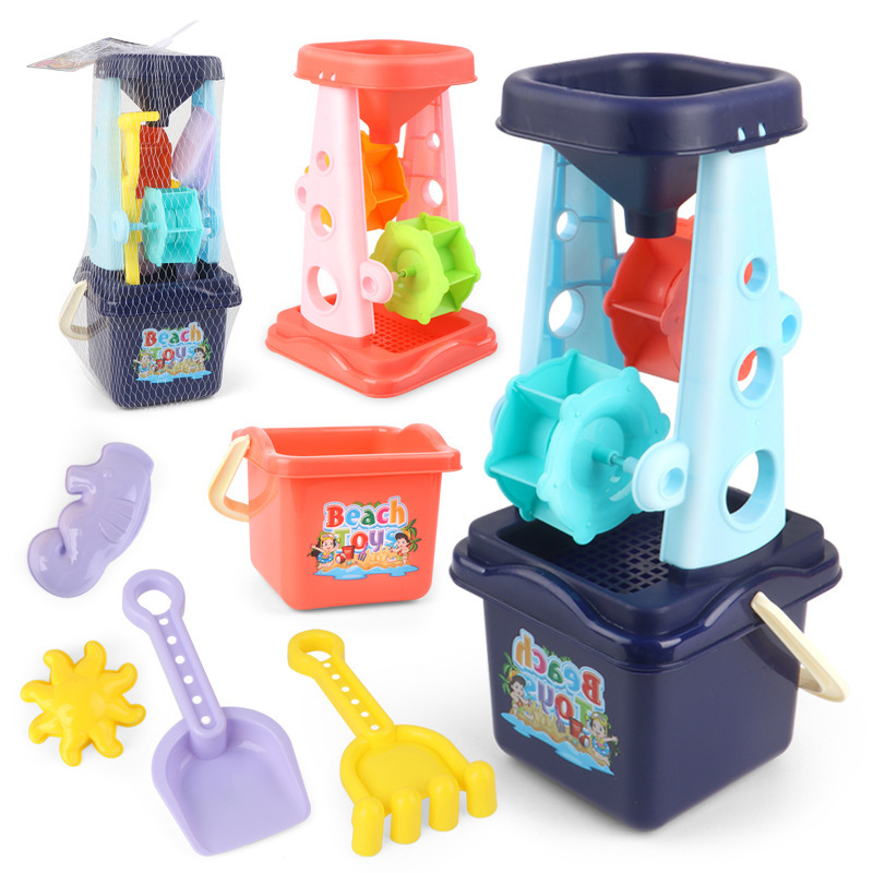 Picture of Children's Beach Toys 5-piece Hourglass Thickened Summer Water and Sand Tools Outdoor Beach Toy Set