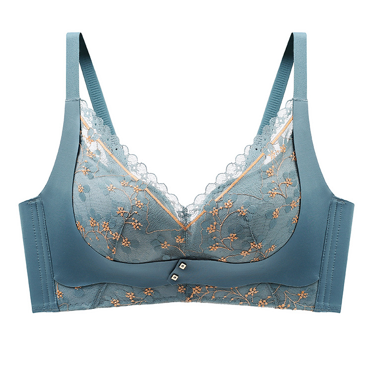Picture of Green Grass Bra Small Chest Large Gather-up Anti-sagging Lace Adjustable Energy Stone Underwear for Women