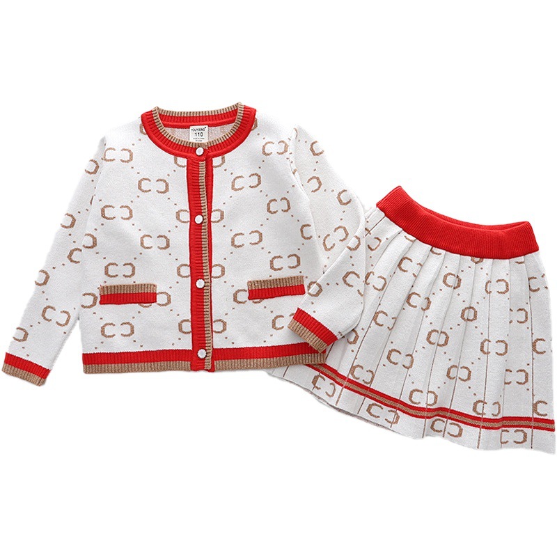 2025 Little Girl Fashion Suit Spring & Fall Warm Sweater Knitted Cardigan + Skirt Suit Fashionable Baby Girl