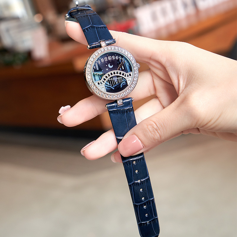 Picture of Celebrity's Same Poetic Series Lover's Bridge Women's Watch Kissing Diamond-encrusted Sun and Moon Star Romantic Lover's Bridge Watch for Women