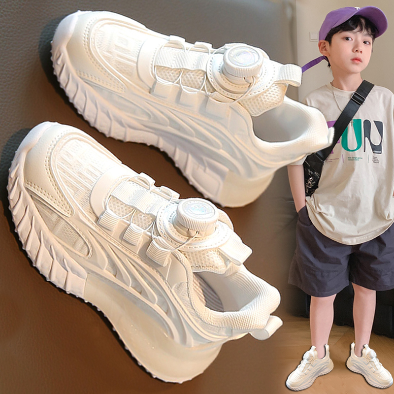 Children's shoes, boys, white shoes, 2025 spring and autumn, new children's breathable white sports shoes, boys, mesh, primary school students