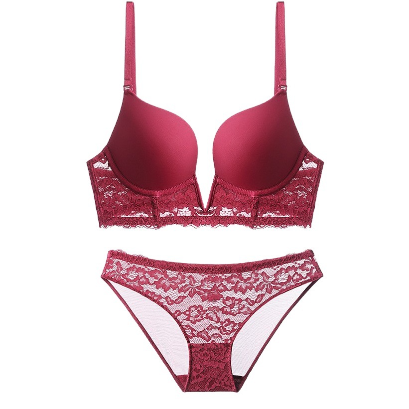 Sexy Intimates, Thin, Deep V, Beautiful Back, Push-Up Intimates Set, Large Breasts, Anti-Sagging, Push-Up Lace Bra