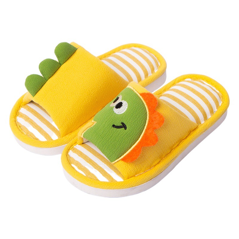 New Children's Linen Slippers Summer Cartoon Home Indoor Baby Dinosaur Children's Soft-Soled Non-Slip Slippers for Women