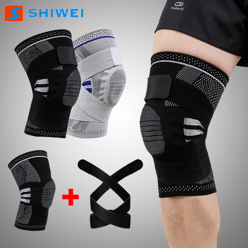 Strap support sports knee pads silicone shock absorption anti-drop protection knee automatic closing outdoor sports protective gear