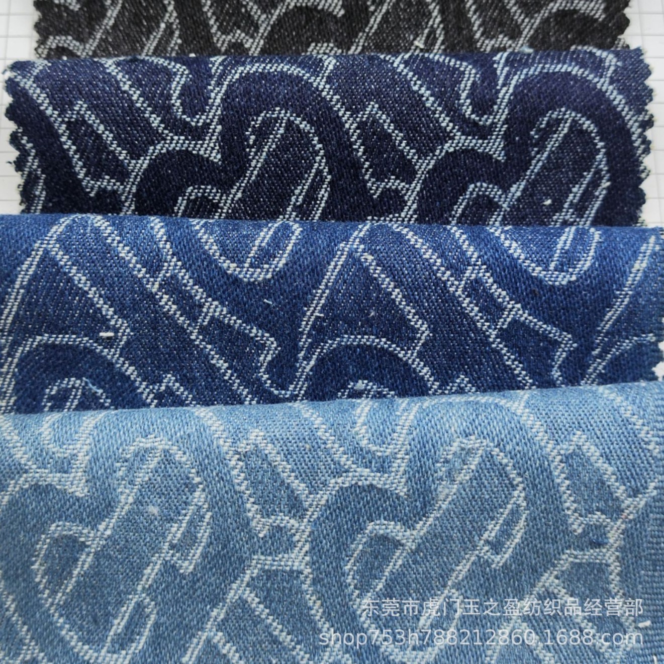10 Jacquard Denim Fabrics Non-Elastic Letter Jacquard Denim Blue Black Washed Denim Jacquard Trend 8