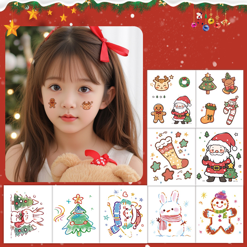 Cross-border Explosions Cartoon Christmas Tattoo Sticker Children Cute Santa Claus Gift Snowman Temporary Tattoo Sticker