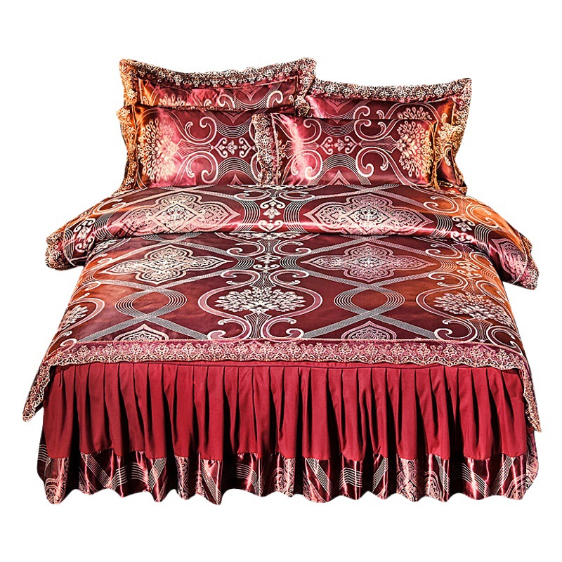 European-style satin luxury jacquard high-end bed skirt four-piece lace bedspread Nordic-style quilt cover bedding wholesale