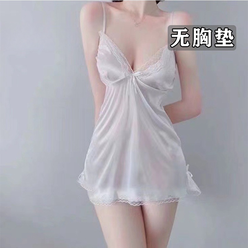 Picture of Pajamas female Orange Lady: sexy private room lace spring and summer ice silk nightdress short skirt beautiful back strap thin