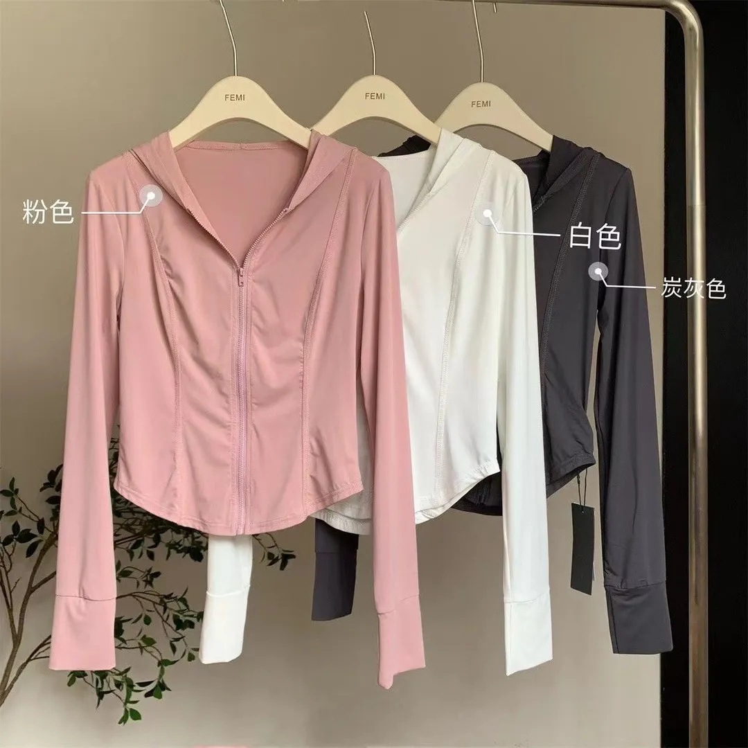 Sun Protection Clothing Women's Summer New Tight Ice Silk Breathable Slim-fit Sun Protection Clothing Coat Tight Hood Sun Protection Clothing Cardigan Women