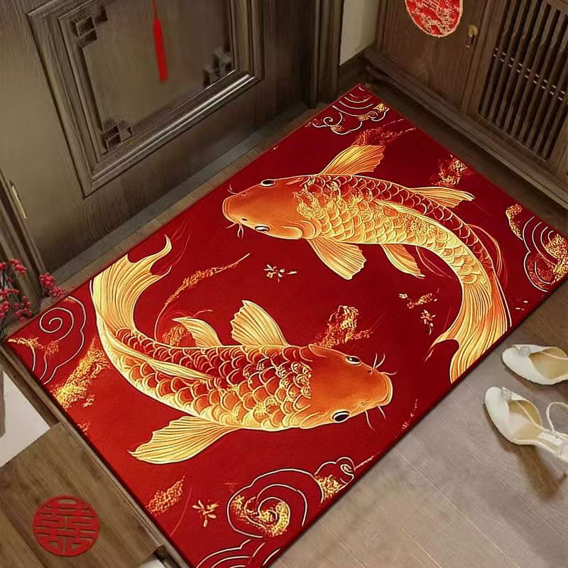 Chinese Style Entrance Door Mat Door Mat Thick Household Entrance Door Red Koi Foot Mat Dirty Resistant Hair