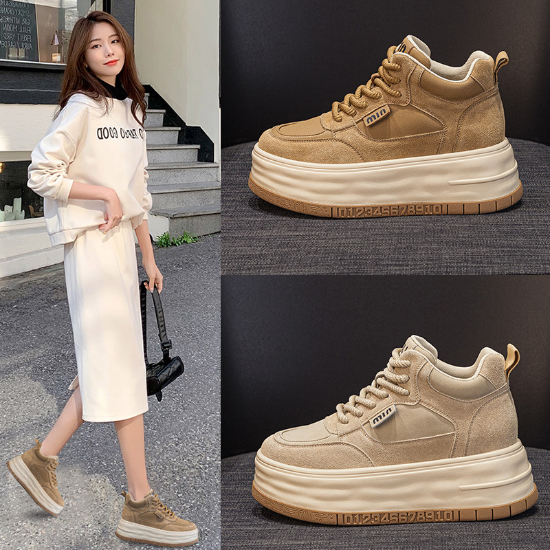 Women's Shoes Genuine Leather Spring Women's 2025 Spring New Easiest for Match and Plaid Height-Increasing Women's Shoes Casual Shoes Sneakers