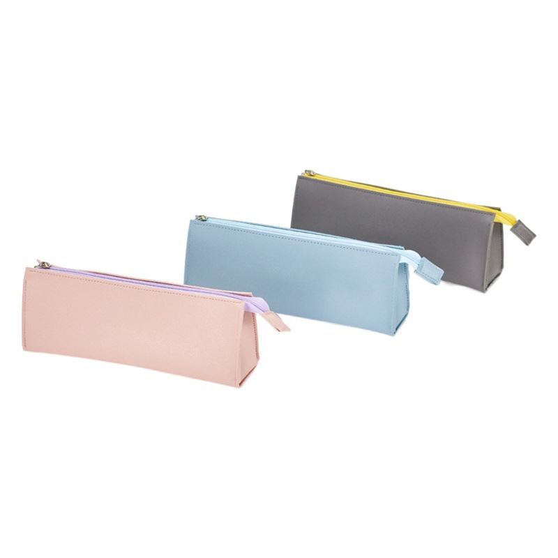 Korean style simple large capacity universal stationery bag triangle PU leather pencil case portable student stationery storage pencil case