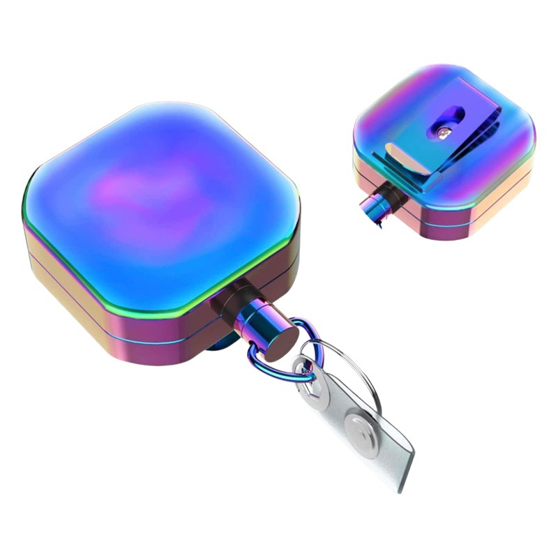 In stock colorful square zinc alloy easy-pull buckle easy-pull metal retractable keychain high elastic ID buckle