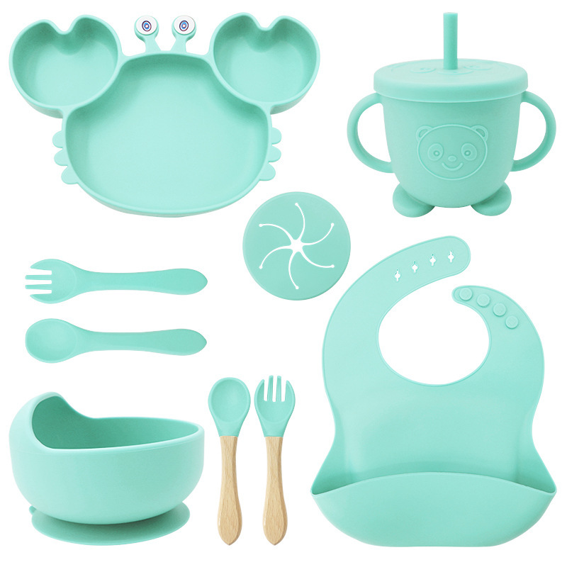 Picture of Baby silicone tableware crab plate suit food supplement bowl bib food grade tableware suit factory direct supply cross-border