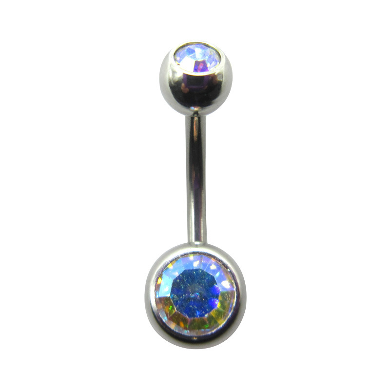 Picture of Meier Stainless Steel Double Diamond Umbilical Ring with Diamond Navel Buckle Cross-border Human Puncture Jewelry with Diamond Navel Nail