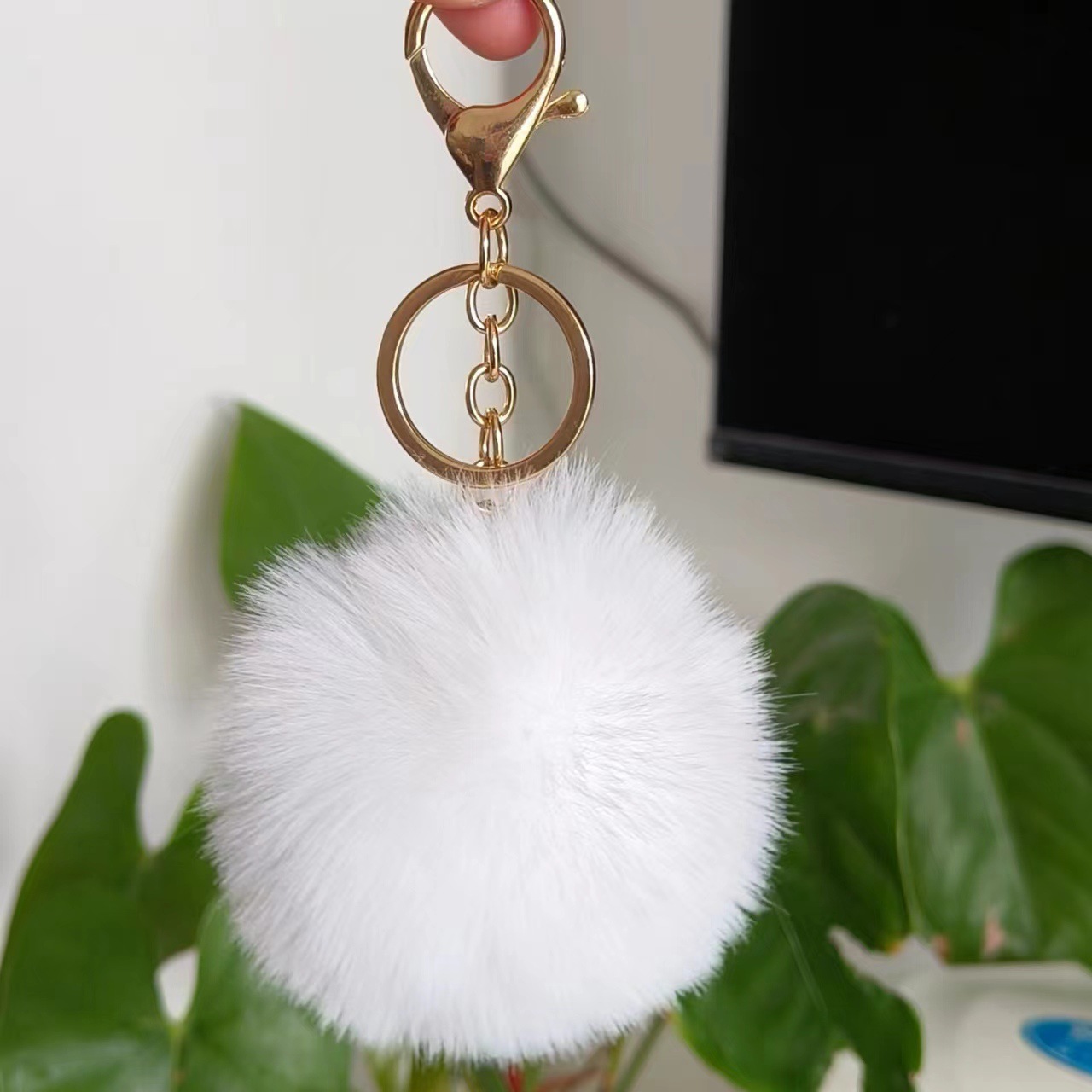 Picture of Spot 8cm imitation rex rabbit fur ball key chain net red fur ball doll bag pendant gift schoolbag girl heart