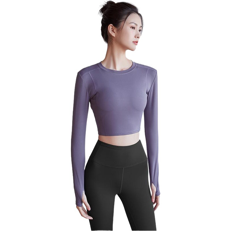 Sports and Fitness Long-Sleeved European and American Popular Running Large Size Elastic Bodysuit Slim Breathable Yoga Clothing Tops for Women