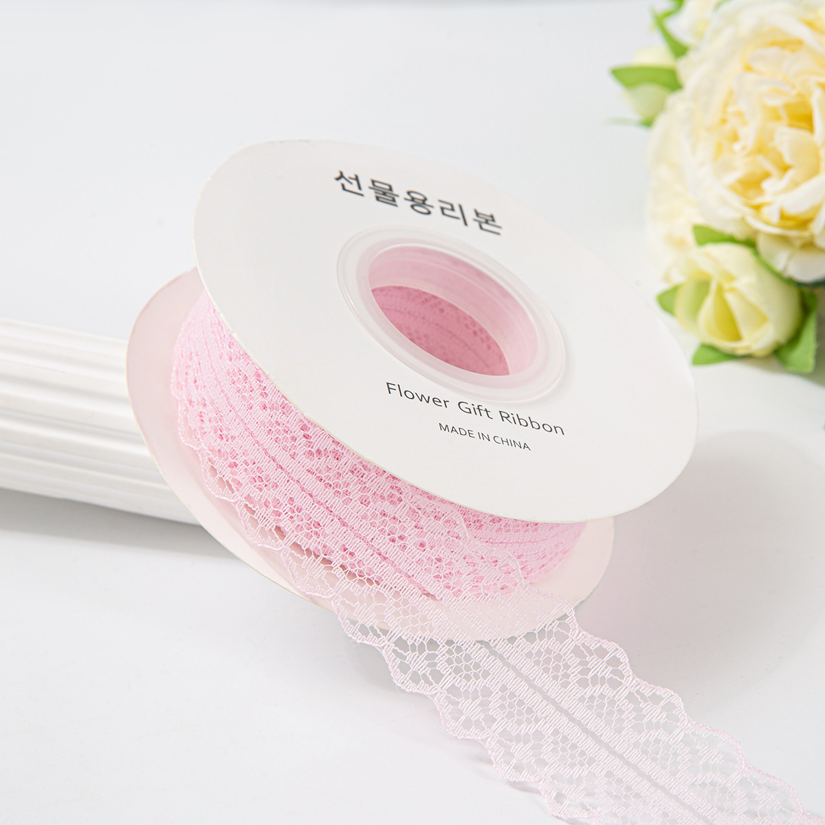 Picture of 25 yards hollow lace with lotus leaf lace polyester snow yarn bouquet flower packaging material handmade diy gift box