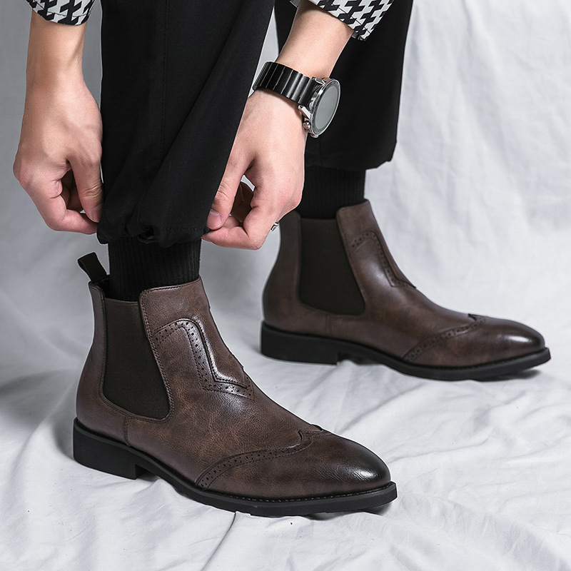 Cross-Border 2025 High-Top Leather Boots for Men British Color Polished Casual Martin Boots for Men Large Size Fashion Trend Short Boots