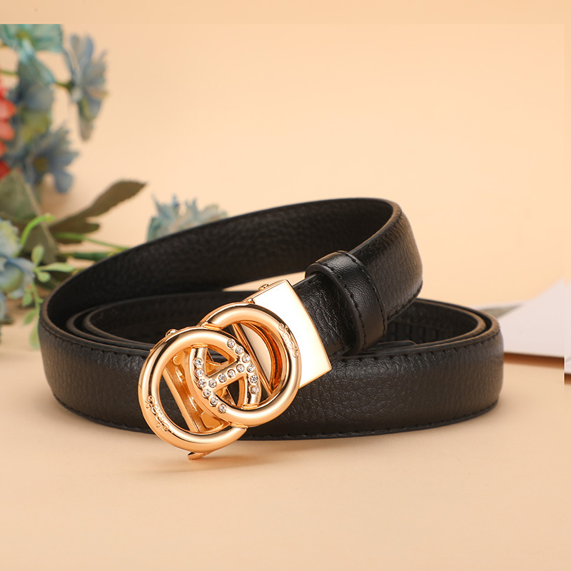 2.4cm Women's Belt Double Loop Double Loop Belt Women's Automatic Buckle Fashion All-match Korean Fashionable Distinctive Trouser Belt Generation
