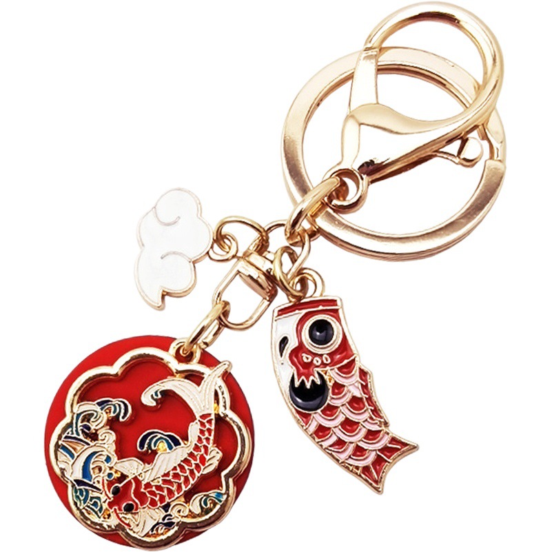 Auspicious Lucky Koi Cloud Keychain New Year Red Chinese Style Blessing Good Luck Keyring Creative Gift Pendant