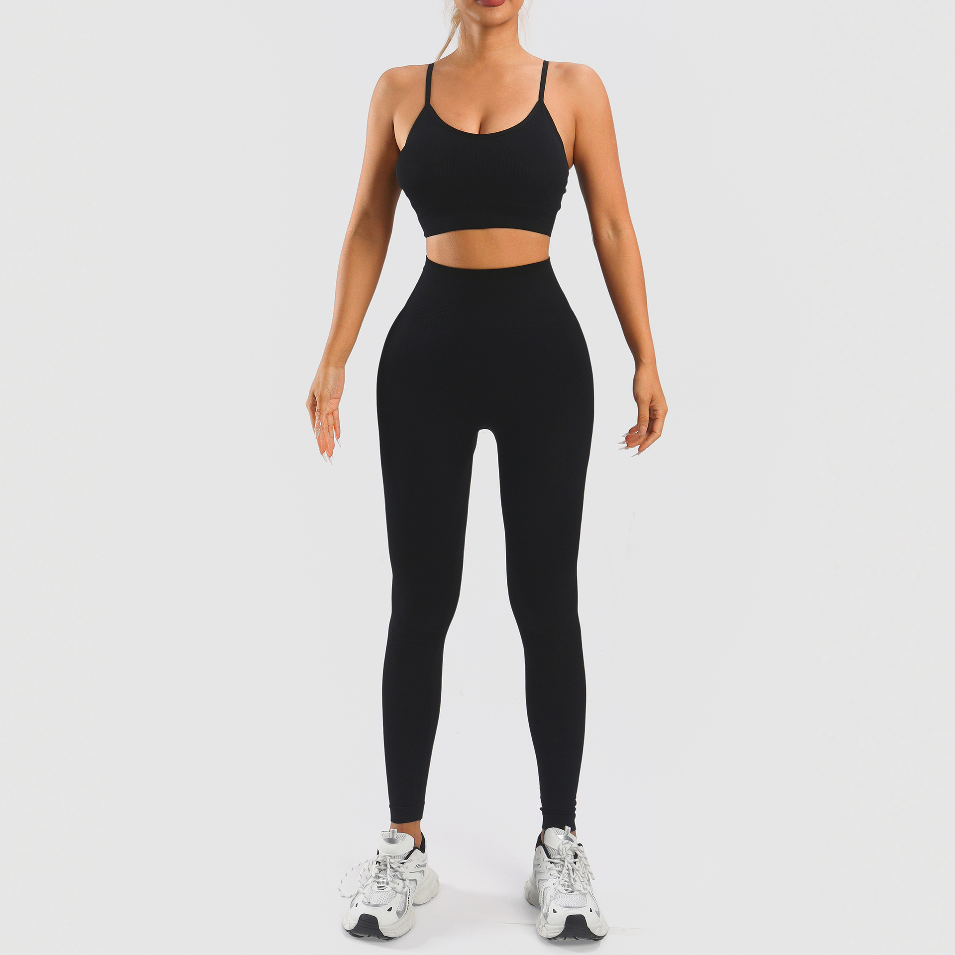 Picture of Amazon Sports Small Strap Push-up Bra Vest Short-sleeved High Waist Hip-up Trousers Fitness Yoga Sports Pants