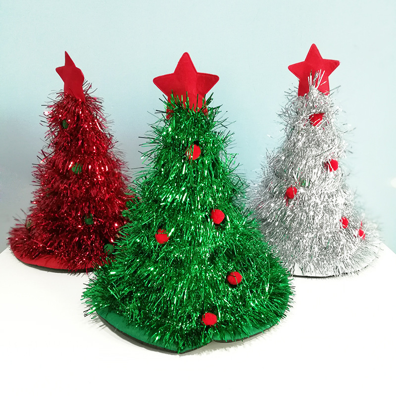 Christmas tree hat Christmas decoration supplies non-woven rain silk Christmas hat party supplies dress up Christmas hat