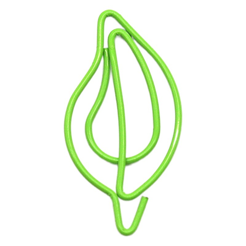 Factory metal leaf shaped paper clip green paper clip wholesale creative color shaped paper clip storage