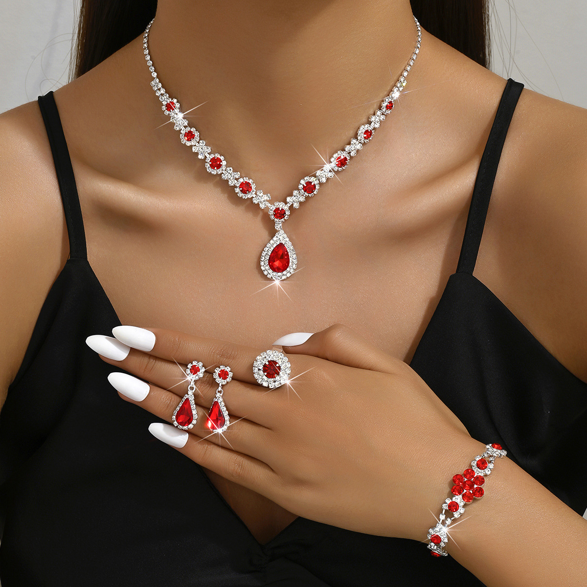 Picture of Fashion European and American new jewelry high-grade crystal gem women's water drop necklace stud earrings bracelet ring