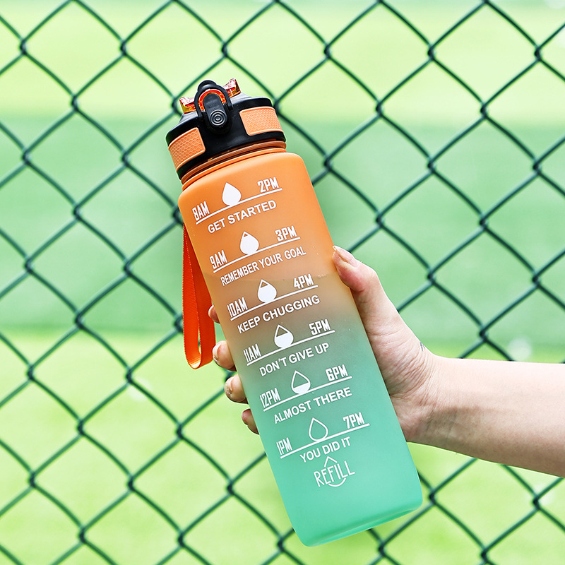 Picture of Large Capacity Fitness Sports Space Cup Portable Outdoor Casual Plastic Suction Cup Girl's Gradient Frosted Kettle