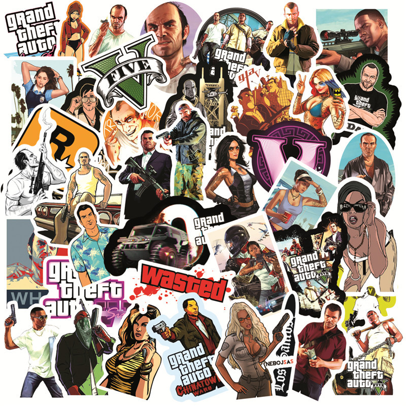 50 sheets Grand Theft Auto GTA game graffiti stickers waterproof laptop car trolley case water cup stickers