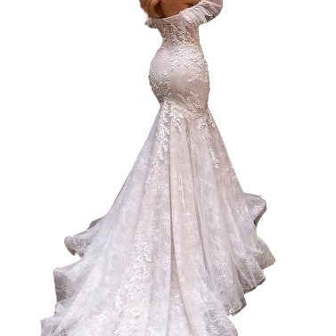 Picture of European and American plus size lace off-shoulder trailing dress sheath fishtail wedding dress outdoor yarn main yarn long dress