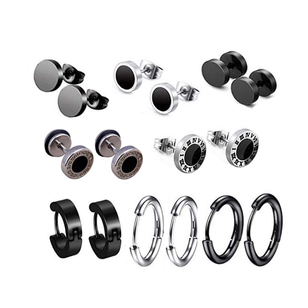 Amazon personalized dumbbell black earrings titanium steel female earrings suit fashion ebay cross-border hip hop punk earrings