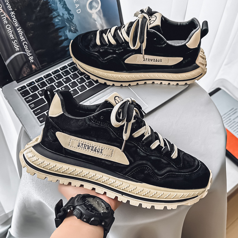 2025 Spring New Comfortable Frosted Leather Height Increase All-match Internet Celebrity Popular Casual Men's Shoes Fashion Color Matching Torre Shoes