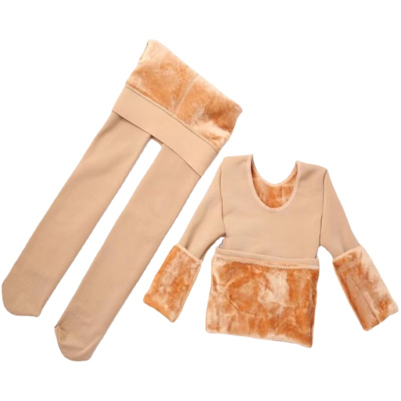 Children's Dance Clothing Flesh-colored Base Shirt Girls' Warm Top fleece-lined Thickened Skin Color Invisible Tight Performance suit