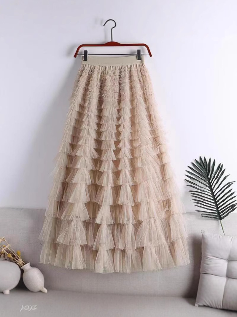 Mesh Stitching Cake Skirt 2025 Spring, Summer, Autumn and Winter New Mid-length Skirt A- line Long Skirt Tulled Veil Skirt