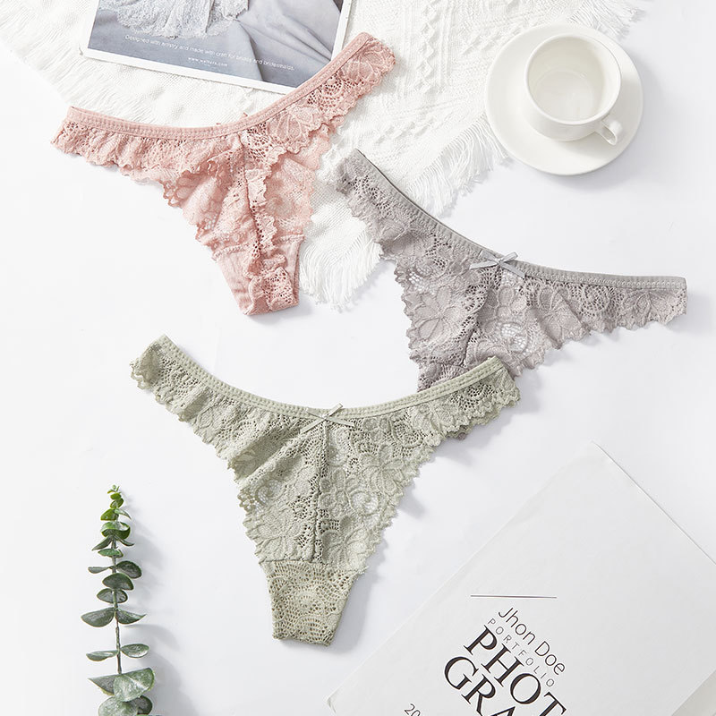 Picture of Thong Women's European and American Foreign trade sexy lace sexy women's underwear Low Waist Seamless transparent hollow T pants