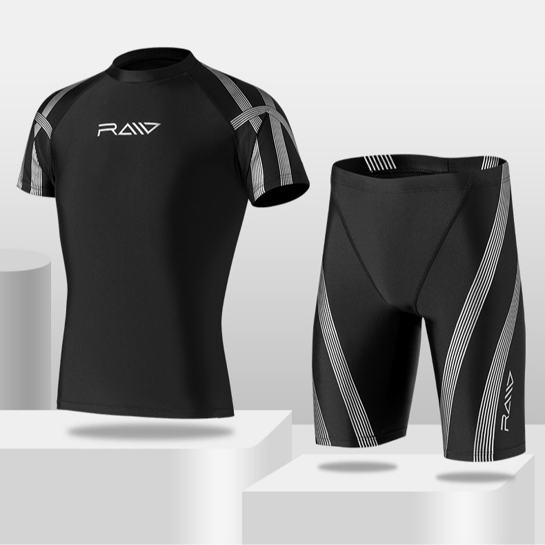 Men's Swim Trunks, Large Size, Five-Point Length, Swimming Gear, Sun Protection, Hot Spring Top, Men's Swimwear Set, Sun Protection, Quick-Drying