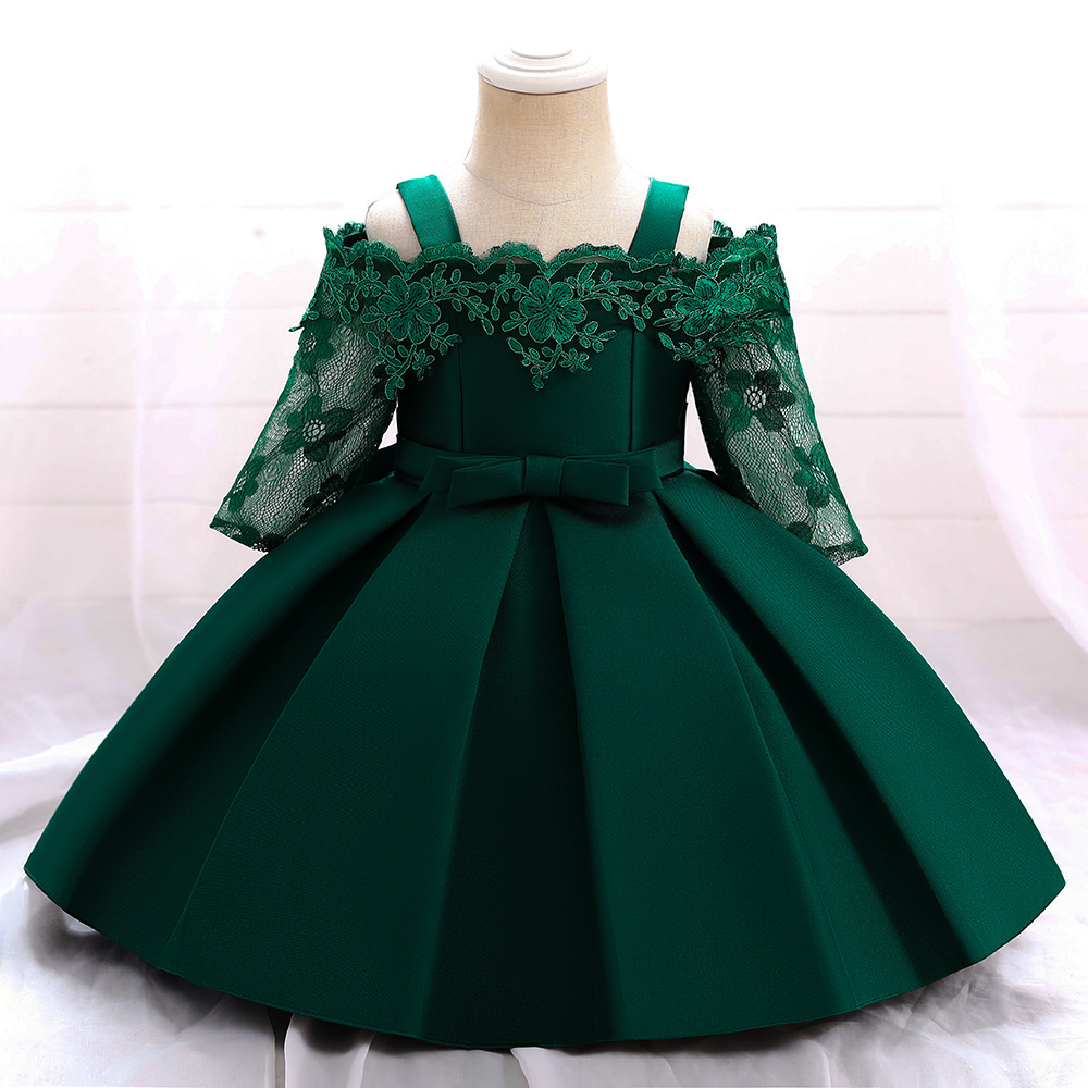 Picture of Cross-border Amazon baby dress satin cloth one-year-old baby dress dress birthday cute princess