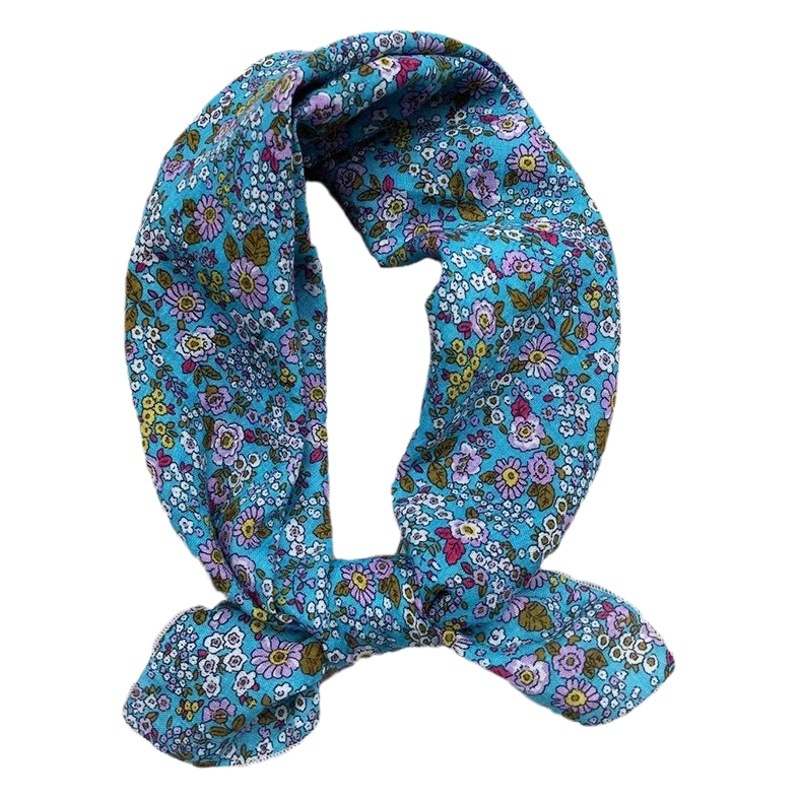 Cross-Border Headscarf, Versatile Floral Square Scarf for All Seasons, Cotton Scarf, Retro Women's Thin Small Fresh Decorative Silk Scarf