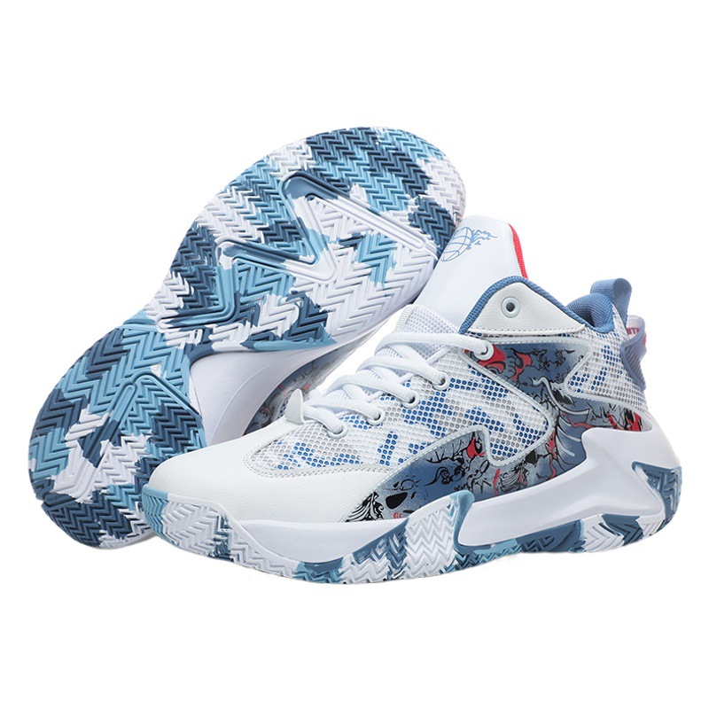 Cross-border Basketball Shoes National Fashion Graffiti Rubber Lovers Shoes Breathable High-top Comfortable Street Fighter Basketball Platform Running Shoes for Men