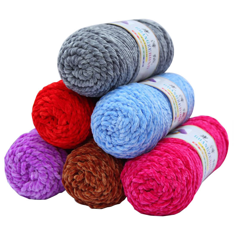 Picture of 3 Strands of Chenille Velvet Yarn for Crocheting Shoes, Thick Yarn for Autumn and Winter DIY Handmade Knitting, Scarf Yarn, Pure Handmade Knitting